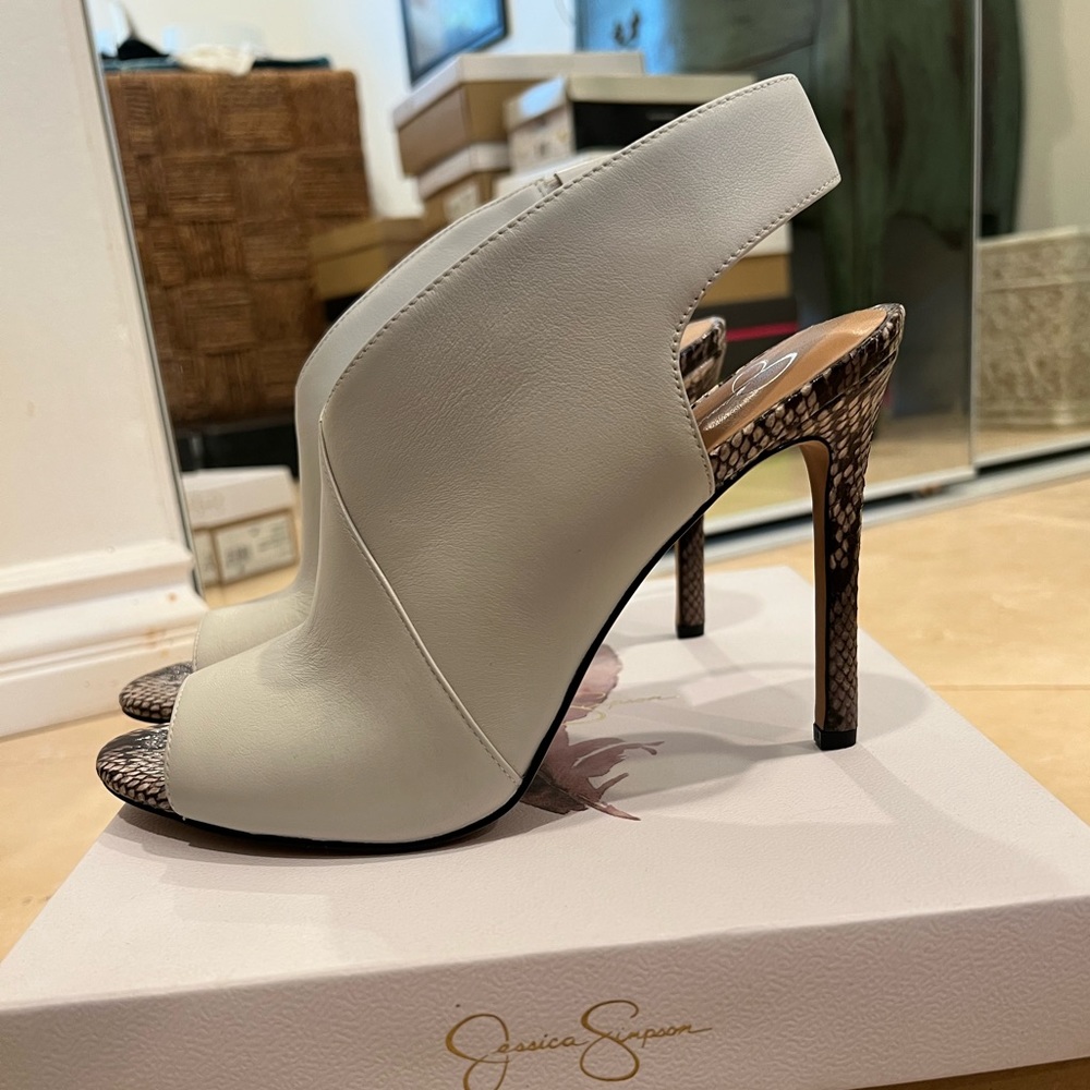 Python & White Leather Jourie2 Peep Toe Heels